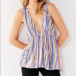 Urban Outfitters Isla Plunge Babydoll Rainbow Stripe V Cut Tank Top Size Small